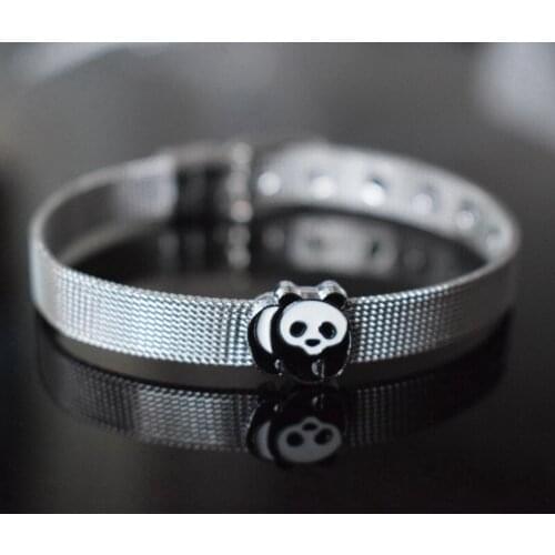 10PCS 8mm Alloy Silver Animal Panda Slide Charms Slide Beads DIY 8mm Hole Bracelets Wristbands,Belt Straps Pet Name Collar
