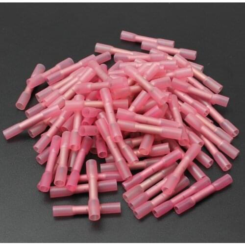 100pcs Red Heat Shrink Butt Crimp Terminals Electrical Wire Crimp Terminal Connectors Waterproof Solder Seal Connector Kit