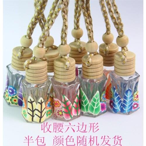 100pcs/lot 12MLN Slim Waist Hexagon Handmade Clay Pendant Glass Car Hanging Perfume Bottle
