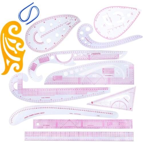 12Pcs/set Ruler French Curve Cutting Rulers Yardstick Sewing Tools Measure Dressmaking Tailor Drawing-S001