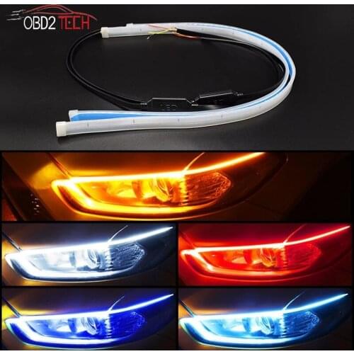2pcs LED DRL Car Daytime Running Light Flexible Brake Guide Strips Headlight Colorful Water Light Guide Car Light Strips Strip