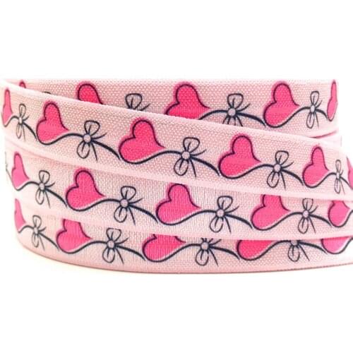 5 Yards 5/8" Pink Hearts Printed foe elastic Ribbon Sewing Apparel Accessories Handmade Lace Trims Wedding Decoration