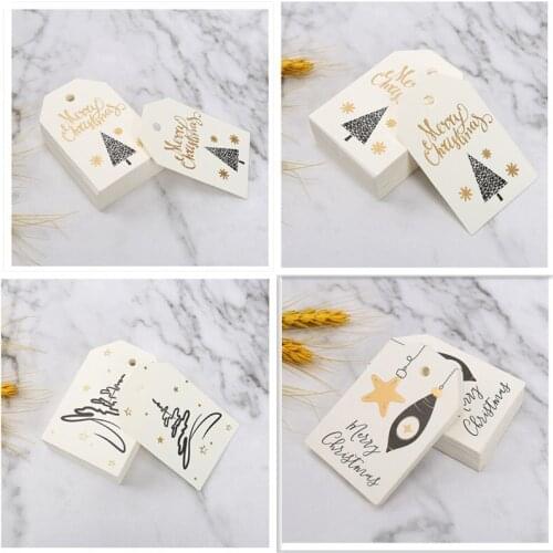 50pcs Merry Christmas Gift Decoration Tags Bronzing Christmas Tree Star Tags Label Biscuit Candy Bag Party Supplies 6.8*4.5cm