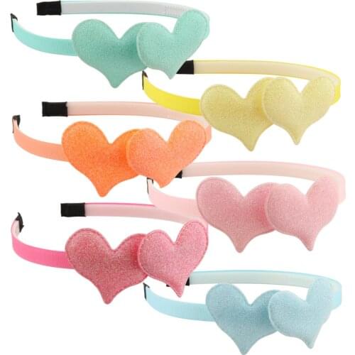 6pcs/lot Girls Sweet Hairbands Soft Glitter Star Heart Shape Children Headwear Pink Color Kids Princess Spring Hair Accessories