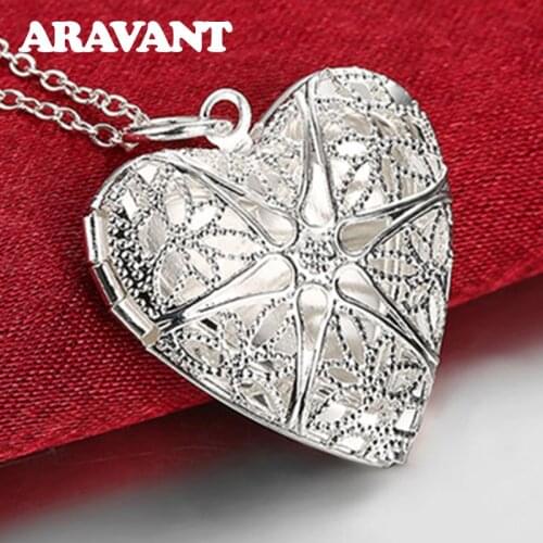 925 Silver Heart Frame Necklaces Chain For Women Fine Jewelry Valentine Day Gift