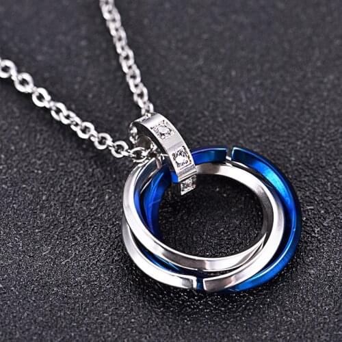New Three Circle Necklace Men Stainless Steel Interlocking Circles Pendant Necklace Geometric Zircon Hip Hop Jewelry Women