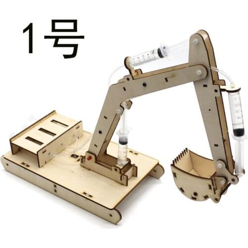 Wooden hydraulic excavator model childrens toys wooden handmade materials scientific experiment small production