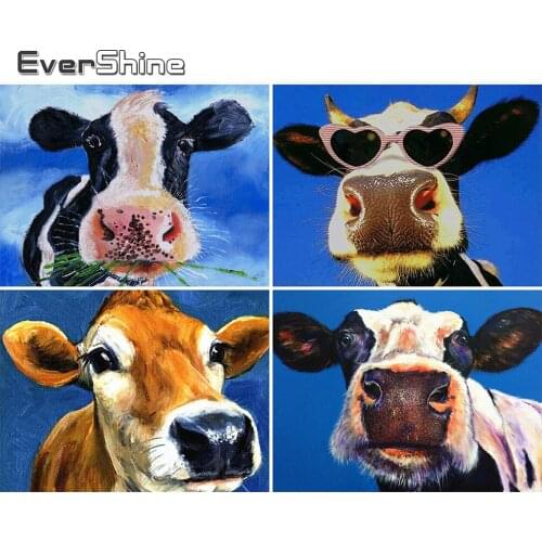 EverShine 5D Full Square Diamond Embroidery Cow DIY Diamond Painting Animal Picture Of Rhinestone Mosaic Cross Stitch Home Decor