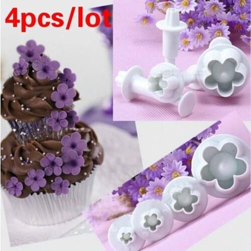 Hot Sale 4Pcs/Set Plum Flower Plunger Fondant Mold Cutter Cookie Biscuit Cake tools Decorating Christmas Sugarcraft Moulds Stamp