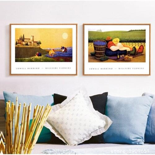 Cotton no frame pastoral cartoon lavender scenery canvas printings oil painting printed on cotton wall art decoration picture