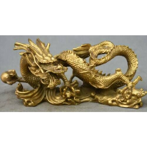 Chinese FengShui old Copper Brass Auspicious Beast Zodiac Dragon Totem Statue