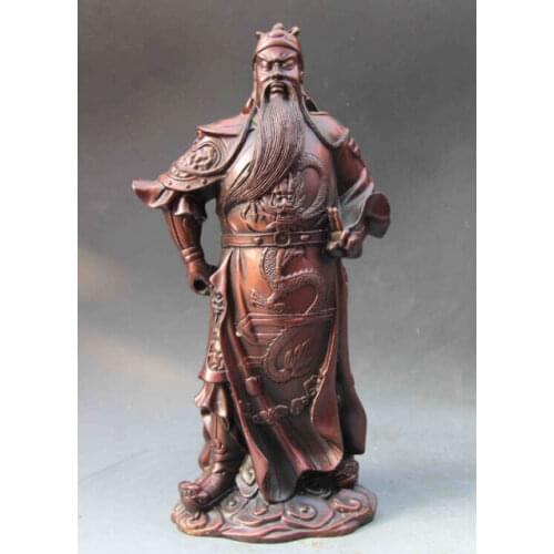 Chinese Folk Copper Dragon Guan Gong Guan Yu Warrior Buddha Statue