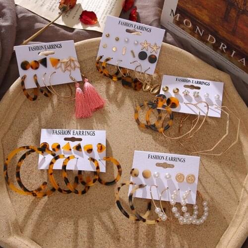 Womens Earrings Set Acrylic Pearl Earrings For Women Boho Tassel Dangle Earrings Fashion Jewelry Brincos 2020 Geometric Earings