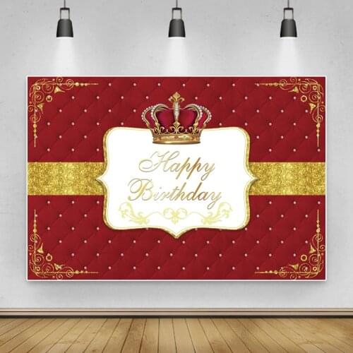 Laeacco Gold Crown Birthday Backdrop Red Headboard Birthday Party Customized Photography Background Photocall Photo Studio