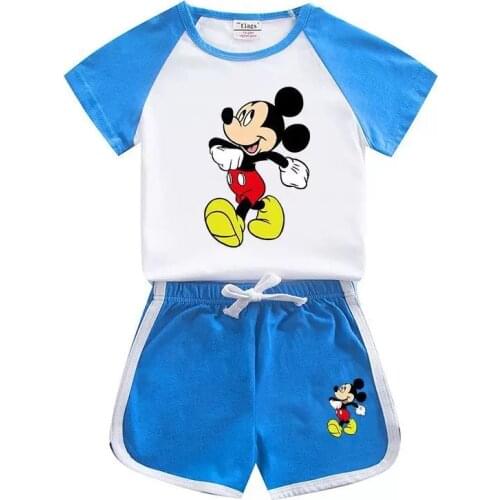 Summer New Kids Clothes Disney Mickey Mouse Cotton Toddler Girl Outfits T-shirt Short Pants Suit Children Boys Sets