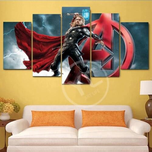 Marvel Avenger Poster 5 Piece Wall Art Canvas Painting Thor Posters and Prints 5 Panel Nordic for Living Room Home Decor Mural