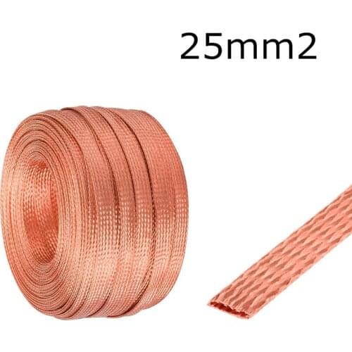 5 meters 25mm2 Copper Braided Wire Woven Thread Naked Copper Tape Earth Ground Wire Flexible Tinned Copper Flat Copper Strip
