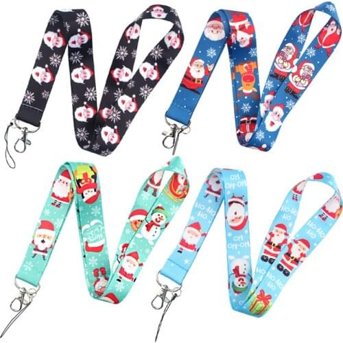 Cute Christmas Keychain Cartoon Santa Claus Lanyard Neck Strap for Key ID Card Straps Badge Holder DIY Hanging Rope Neckband