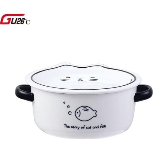 Cute Japanese Cartoon Cat Ceramic Instant Noodle Bowl With Lid Handle Bowl Mug Fruit Bowl Home Dormitory Office School