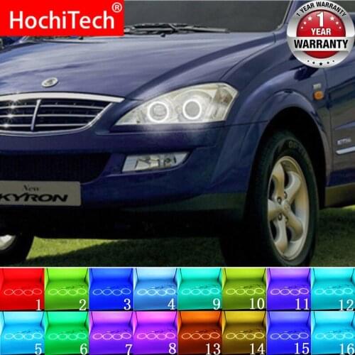 Latest Headlight Multi-color RGB LED Angel Eyes Halo Ring Eye DRL RF Remote Control for SsangYong Kyron 2007 - 2010 Accessories