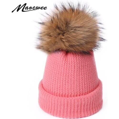 New Winter Autumn Knitted Real Fur Beanie Hat Women Cindy Color Cap Windproof Soft Wool Thick Warm Gorro Fashion Gilrs Ski Caps
