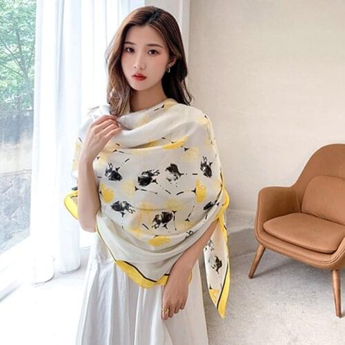New Fashion Spring Summer Women Korean Casual Print Beach Silk Scarf Shawl Wild Female Imitation Silk Long Wraps Sunscreen Hijab