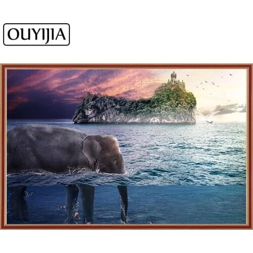 OUYIJIA Animal Art 5D DIY Diamond Painting Elephant Handmad Embroidery Diamond Rhinestone Mosaic Cross Stitch Home Decoration
