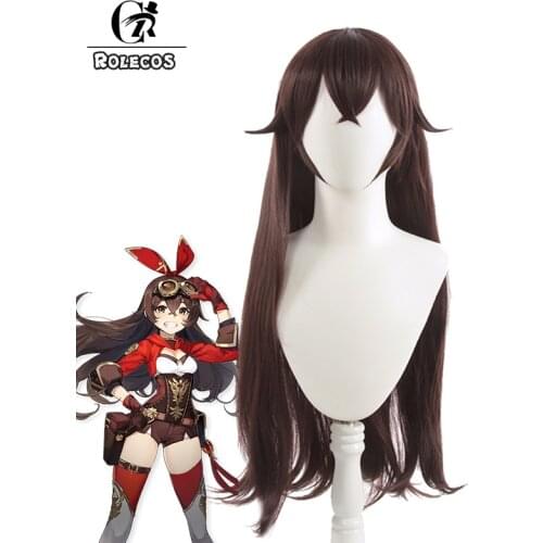ROLECOS Genshin Impact Amber Cosplay Wig Amber Cosplay 80cm Long Brown Straight Wigs with Bangs Heat Resistant Synthetic Hair