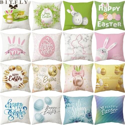 Easter Cushion Cover 45x45 Rabbit Egg Pillowcase Decorative Sofa Cushions Pillowcover Ornament Happy Easter Decorations for Home