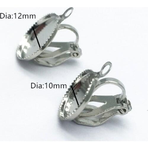 10mm Silver Color Flat Round Tray Clip-on Earring Cabochon Setting Converter with Blank Base For Non-Pierced Earring Making K119