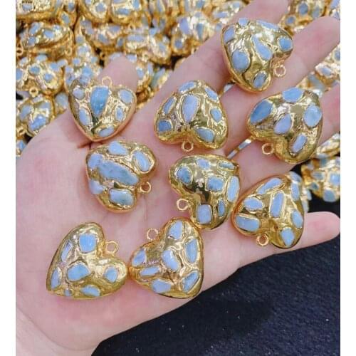 New Heart Pendant, Natral Larimar Pendant , 24K Western Style Woman Pendant For Gift 5pcs