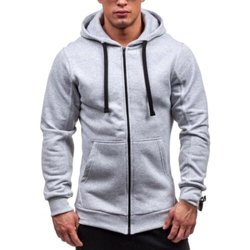 Dropshipping!! Hooded Zipper Closure Men Jacket Tracksuit Solid Color Slim Fit Casual Sweatshirt Male Clothing