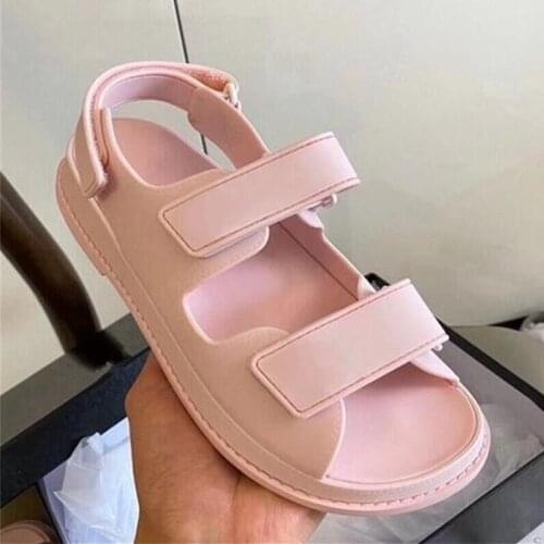 Latest Hook & Loop Woman Sandals Rome Beach Shoes Women Summer Solid Sandals Thick Bottom Lady Shoes Fashion Casual Sandals 2021