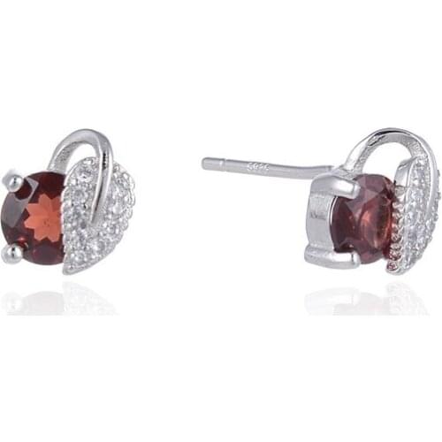 Vintage Stud Earrings 925 Sterling Silver New Woman Fashion Jewelry High Quality Garnet Zircon Heart Ear Studs Wedding Gift