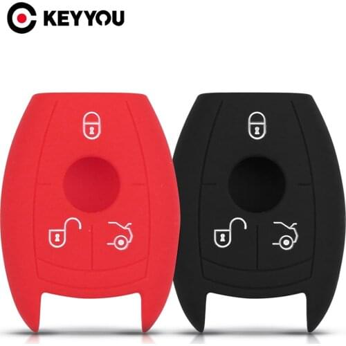 KEYYOU Silicone Rubber Car Key Case Fob Smart Cover For Mercedes Benz CLS CLA GL R SLK AMG A B C S Class 3 Buttons Protected