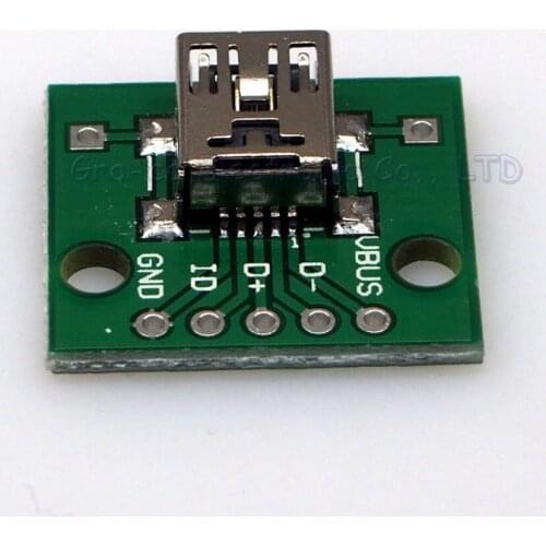 10pcs MINI-5P USB to DIP female socket SMD to 2.54mm Welded adapter plate
