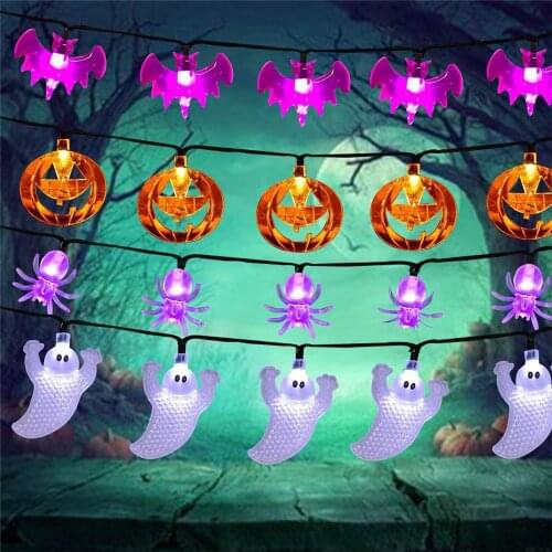20/10leds Pumpkin Bat Spider LED Light String 1.5/3m Halloween String Lights for Christmas Bar Festival Party Outdoor Deco Lamp