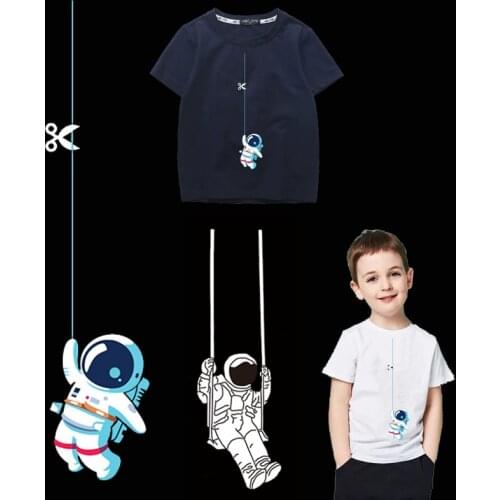 Astronaut Iron on Transfers for Clothes Patch Thermo Heat Ironing Applique Transfer Stripe For Kids Space Planet Vinyl Stickers