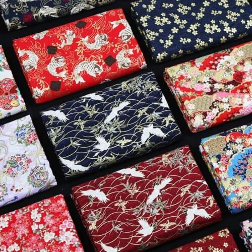 Bronzing Fabric Japanese Style Cotton Fabric Floral Pattern For DIY Patchwork Woman Dress Cheongsam Tissu Coton Textile Material