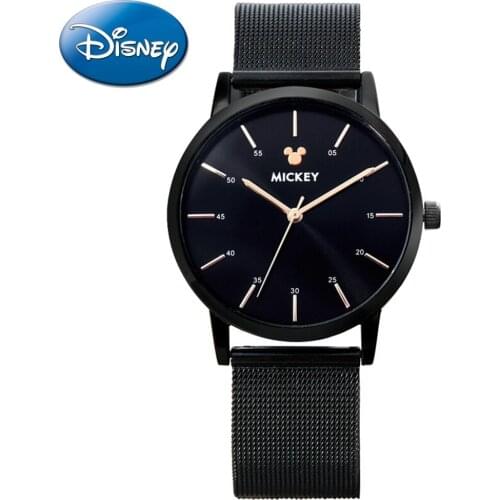 Disney Brand Top Fashion Black Watches Mesh Band Men And Women Quartz Mickey Watch Stainless Steel Japan Movt Wristwatch 3ATM