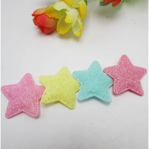 60PCS/lot 3.5CM Glitter Baby Girls Hair Accessories Sequins Star Padded Appliqued for BB Clip Decoration