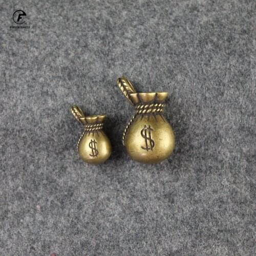 Vintage Copper Lucky Dollars Money Bag Figurines Ornaments Desk Decorations Handmade Brass Car Key Ring Pendant Home Decor Craft