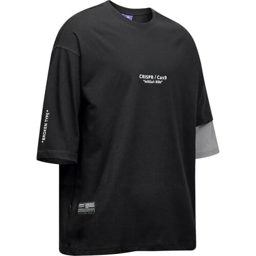 WHRS Cotton T-shirt with layered 3/4 sleeve robot print techwear ninjawear darkwear streetwear