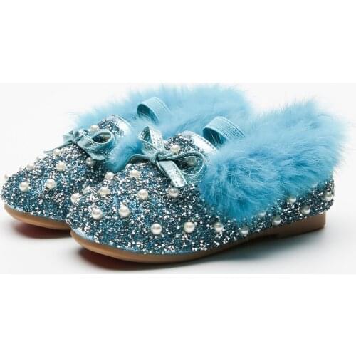 Bling glitter girls loafer winter warm fur shoes pearls princess flats party school home furry 2020 new fashion soft boots shoe