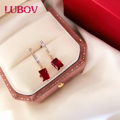 LUBOV 2020 New Fashion Multicolor Square Zircon Drop Earrings Pendant Fashion Jewelry for Women Christmas Party Wedding Earrings
