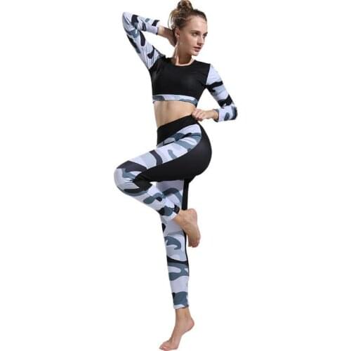 Breathable O-neck Tracksuits and Long Pant Women 2 Piece Set Gym Fitness Workout Sportwear Clothing Lady Exercise Yoga Set