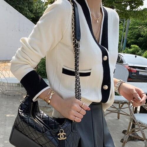 Vintage Ladies Knitted Cardigans Sweaters Women Long Sleeve V-neck Korean Office Fashion Slim Tops Cardigans Autumn Winter