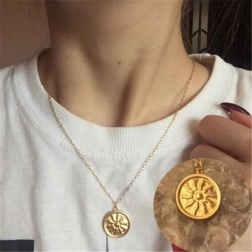 Ahmed Gold Silver Color Sun Flower Pendant Coin Necklace for Women Simple Sun Vintage Long Chain Boho Jewelry Dropshipping