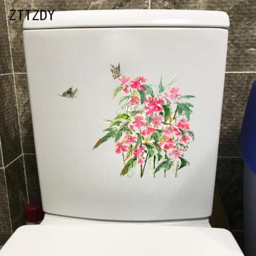 ZTTZDY 24*20.2CM Chinese Painting Flower Butterfly Toilet Sticker Classic Bedroom Wall Decal T2-0562