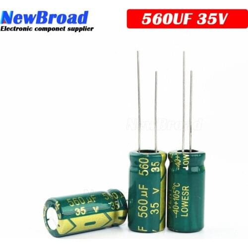 10PCS Aluminum electrolytic capacitor 35V 560UF high frequency low resistance long life direct inserted 560UF 35V 10*20MM Green